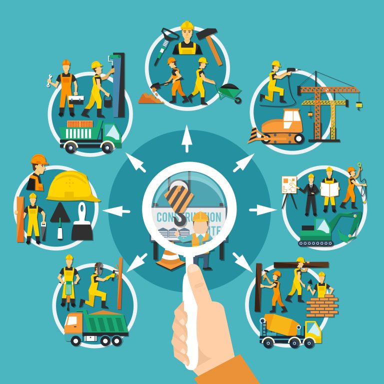 Construction Worker Round Composition Image description